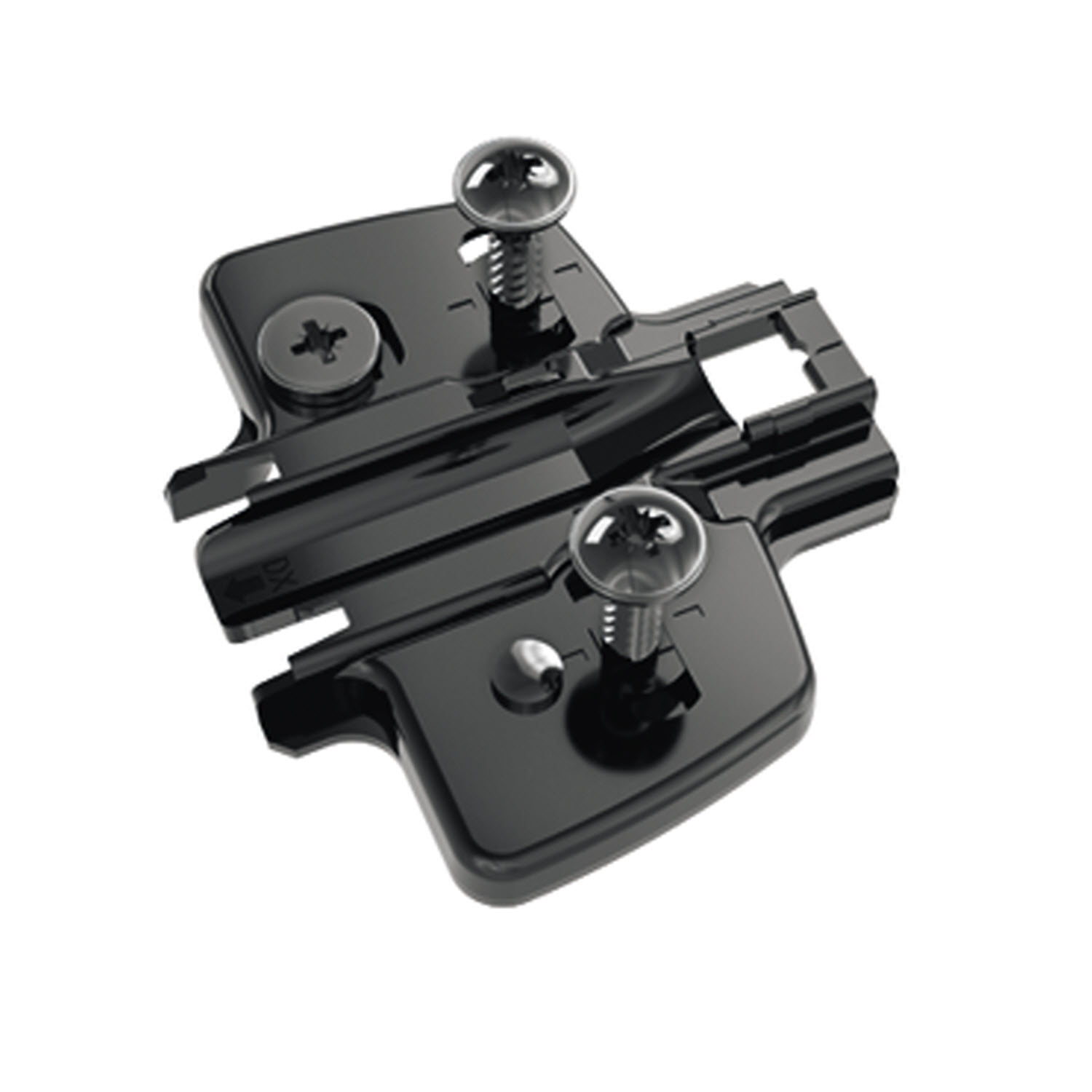 Hettich Kreuzmontageplatte mit Direkt-Höhenverstellung, in obsidianschwarz, Lochreihe 37 x 32 mm, Hettich Direkt mit Pilotzapfen und Spezialschrauben (für Bohrung ø 5 x 7,5 mm), Distanz 3.0 mm 9091813