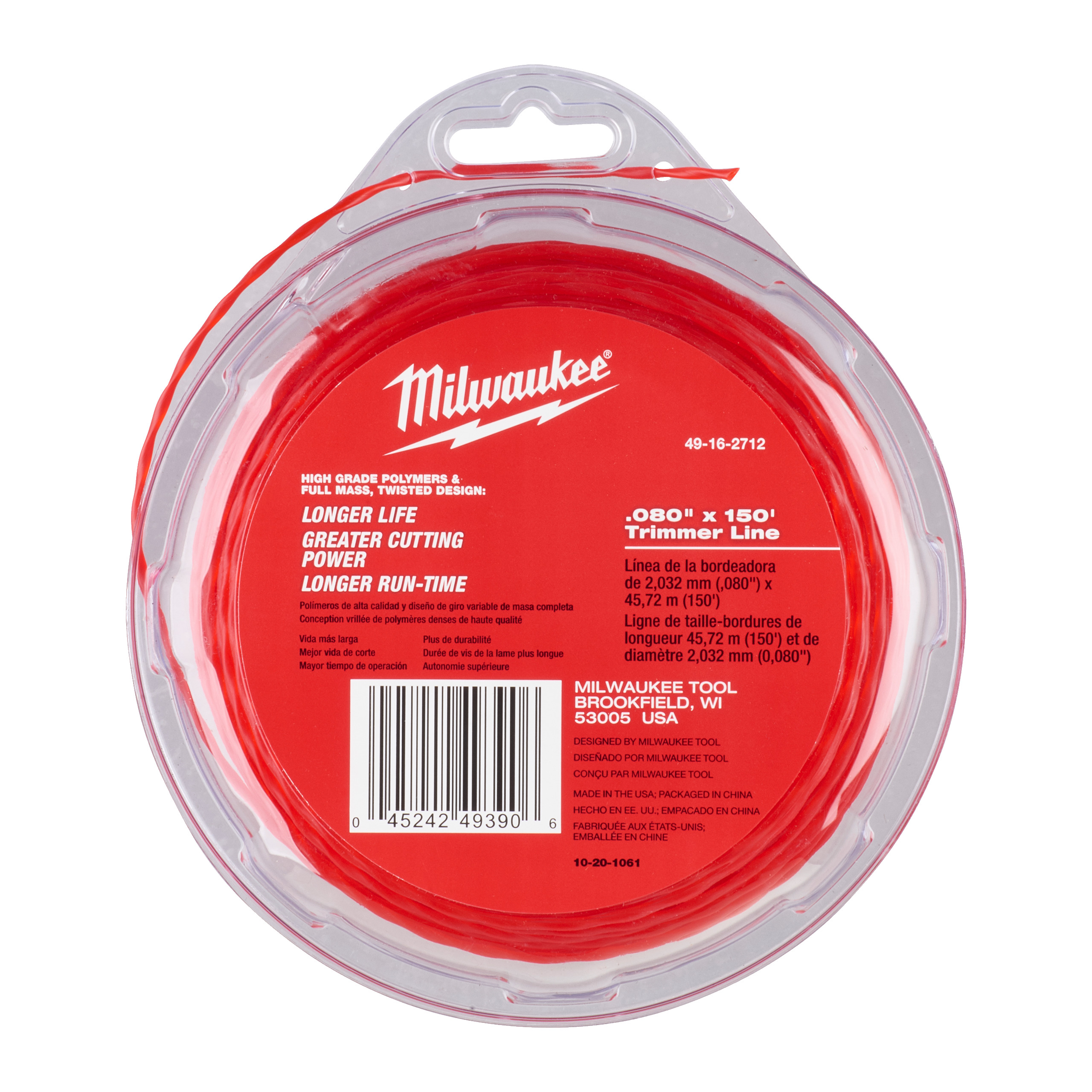 Milwaukee Schneidfaden 45m, Faden 2,0 mm für M18BLLT-0  Buerstenl. Ak-Rasentrimmer 49162712
