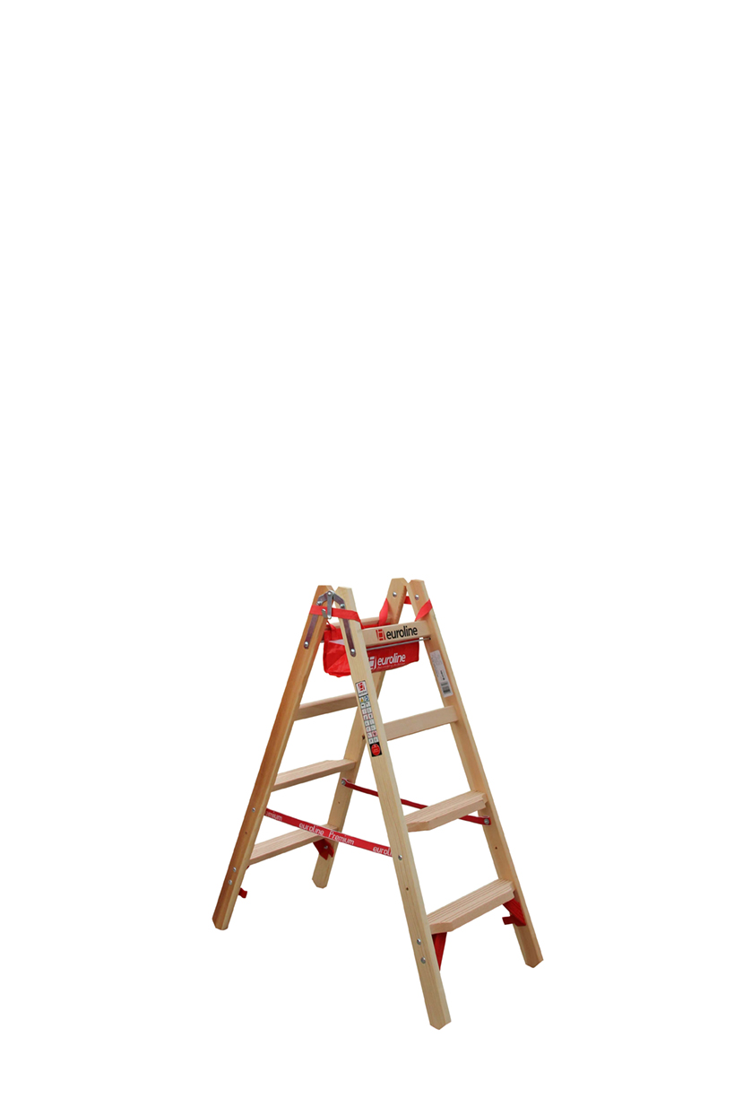 Euroline Holz-Comfort-Stufenstehleiter mit Eimerhaken 2 x 4 Stufen 1,2m 1057704 TRBS 21-21 Teil 2 konform