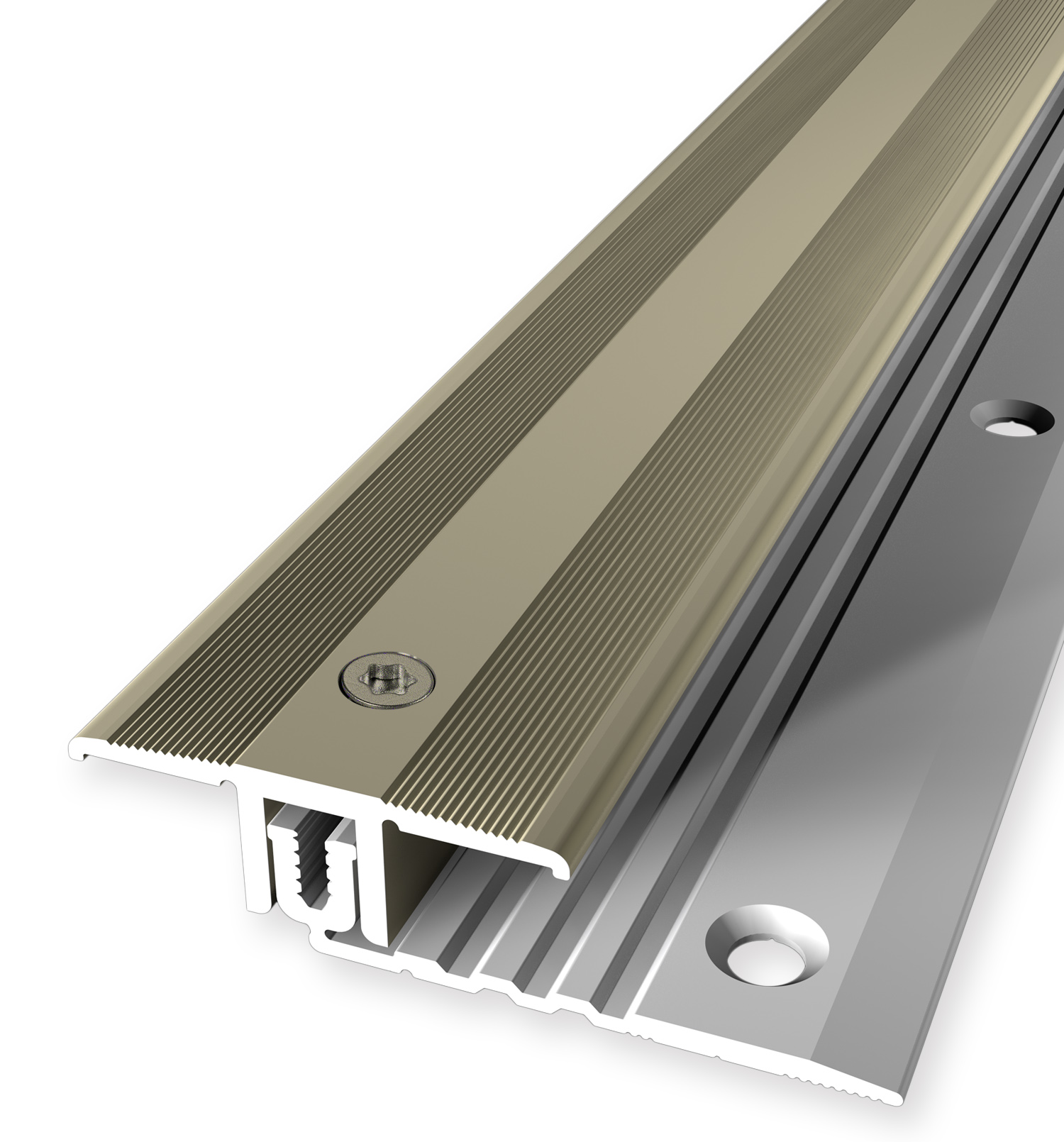 Parkettfreund Übergangsprofil PF 488, 34x11mm, 7-15mm, 1m, Aluminium eloxiert sand versenkt gebohrt , SB-verpackt 19501009