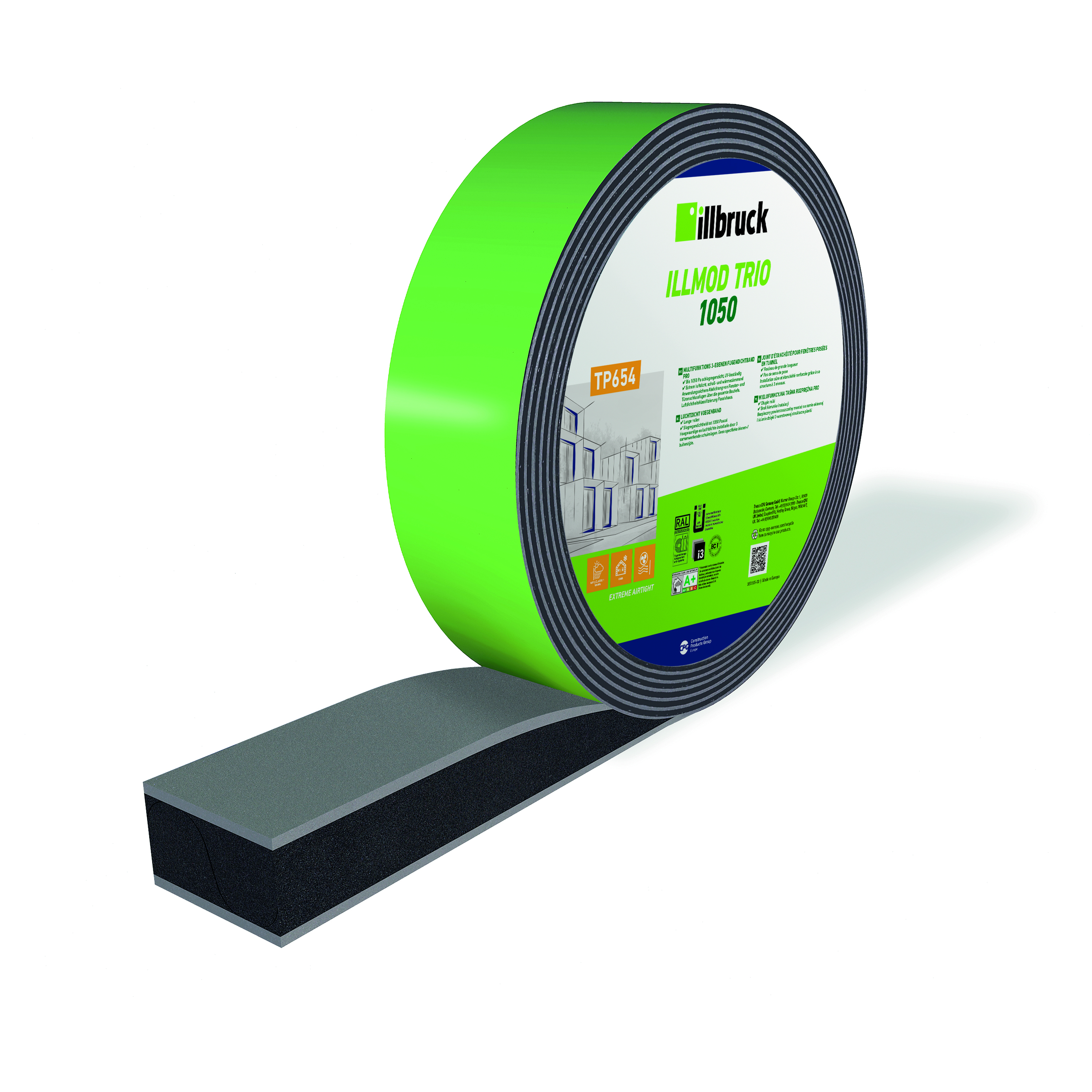 Illbruck TP654 Multifunktions 3 Ebenen Dichtband ILLMOD TRIO 1050 77/6-15 anthrazit TP654355686 VE= 4 Rollen a 11,5 Meter