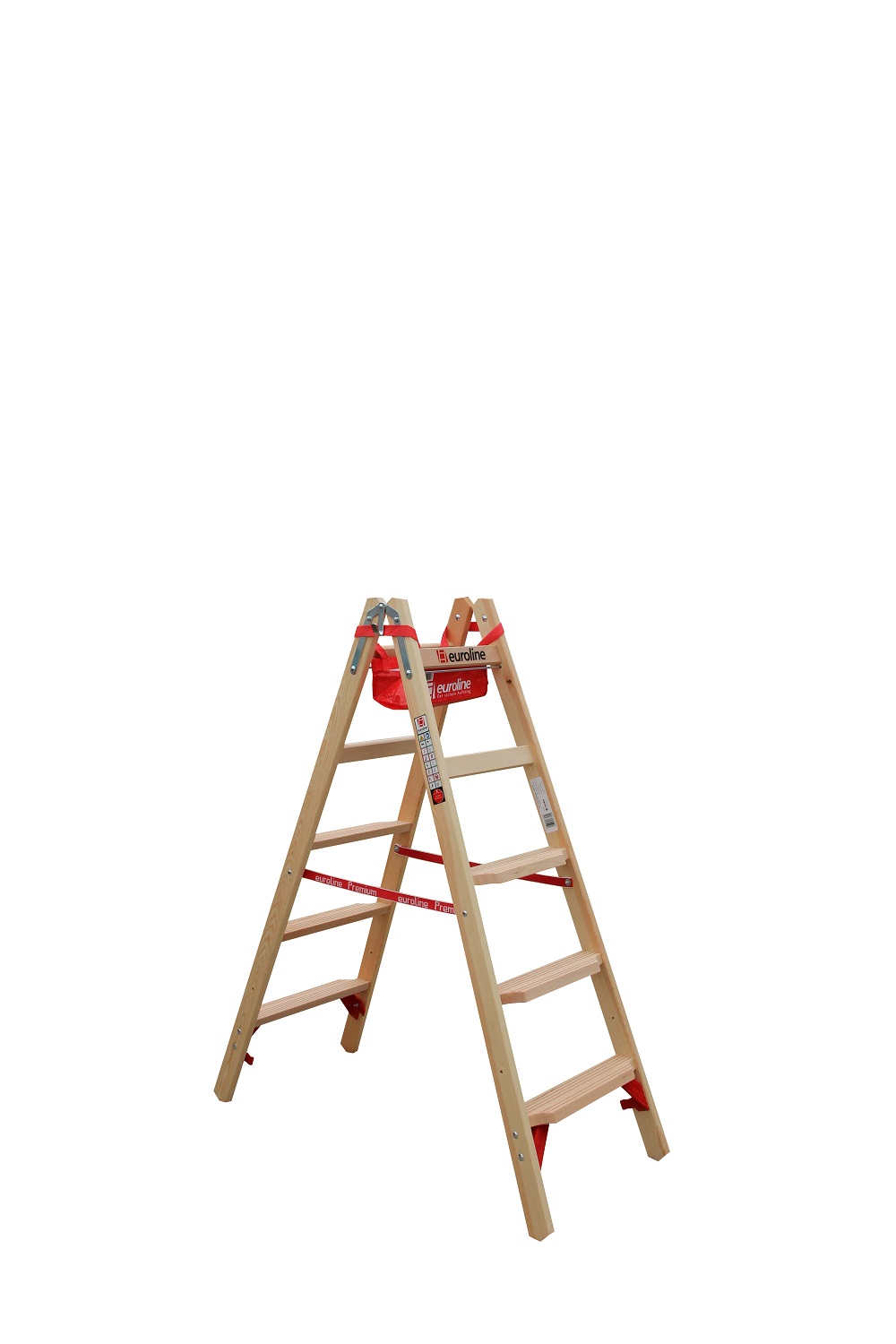 Euroline Holz-Comfort-Stufenstehleiter mit Eimerhaken 2 x 5 Stufen 1,45m 1057705 TRBS 21-21 Teil 2 konform