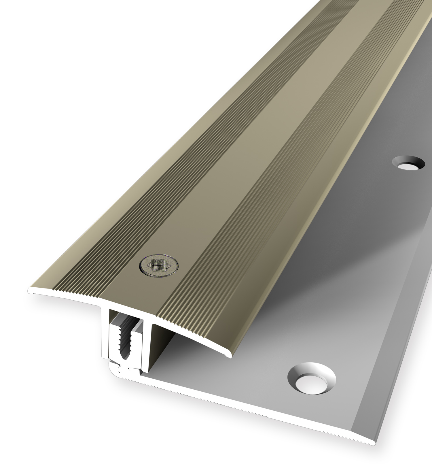 Parkettfreund Übergangsprofil PF 888, 40x13mm, 7-17mm, 1m, Aluminium eloxiert sand versenkt gebohrt , SB-verpackt 19701009