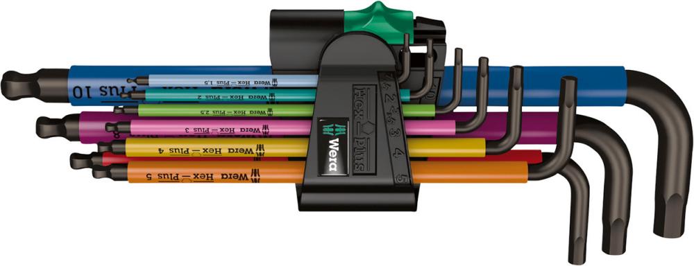 Wera Kugelkopf Winkelschlüsselsatz metrisch von 1,5-10mm, für Innensechskantschrauben 05073593001 BlackLaser 950/9 Hex-Plus Multicolour 1