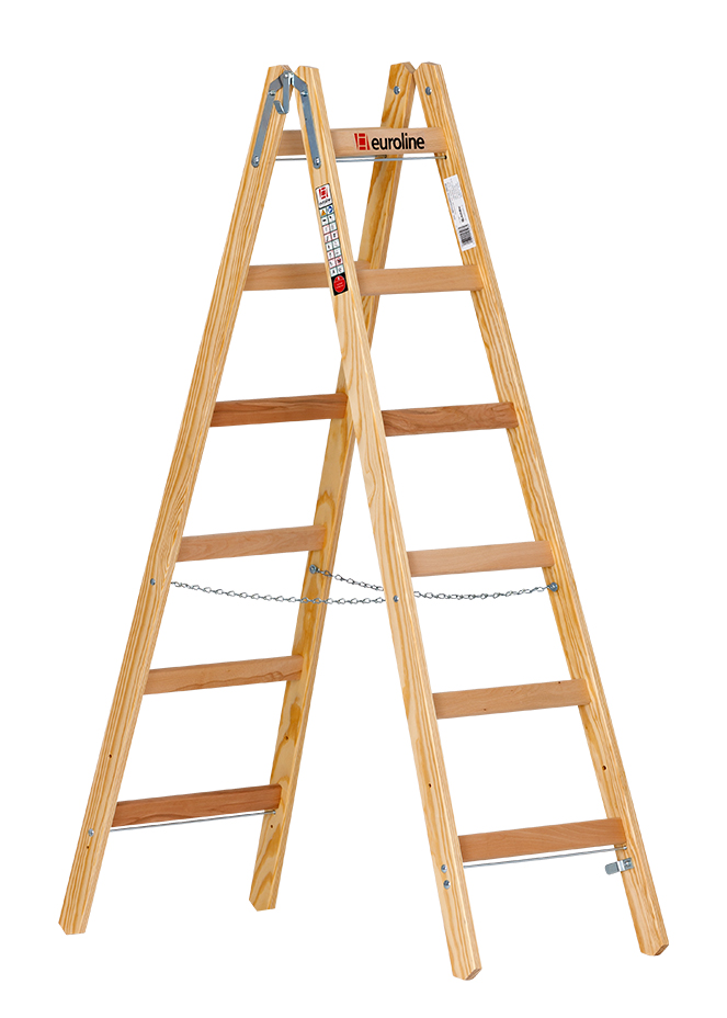 Holz-Sprossenstehleiter mit Eimerhaken 2 x 6 Sprossen 1,75m 1050106 4003311105064 Euroline