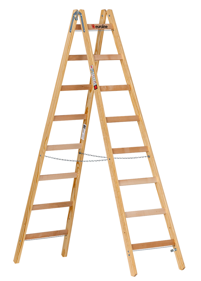 Holz-Sprossenstehleiter mit Eimerhaken 2 x 8 Sprossen 2,3m 1050108 4003311105088 Euroline