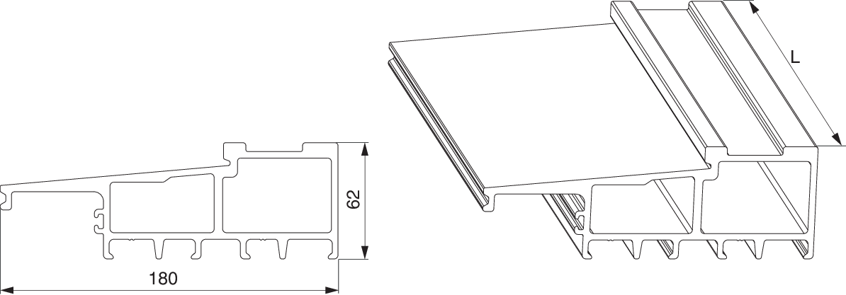 Maco Grundkörper HS-ST in GFK B=180mm H=62mm L=4.500mm silber 465558