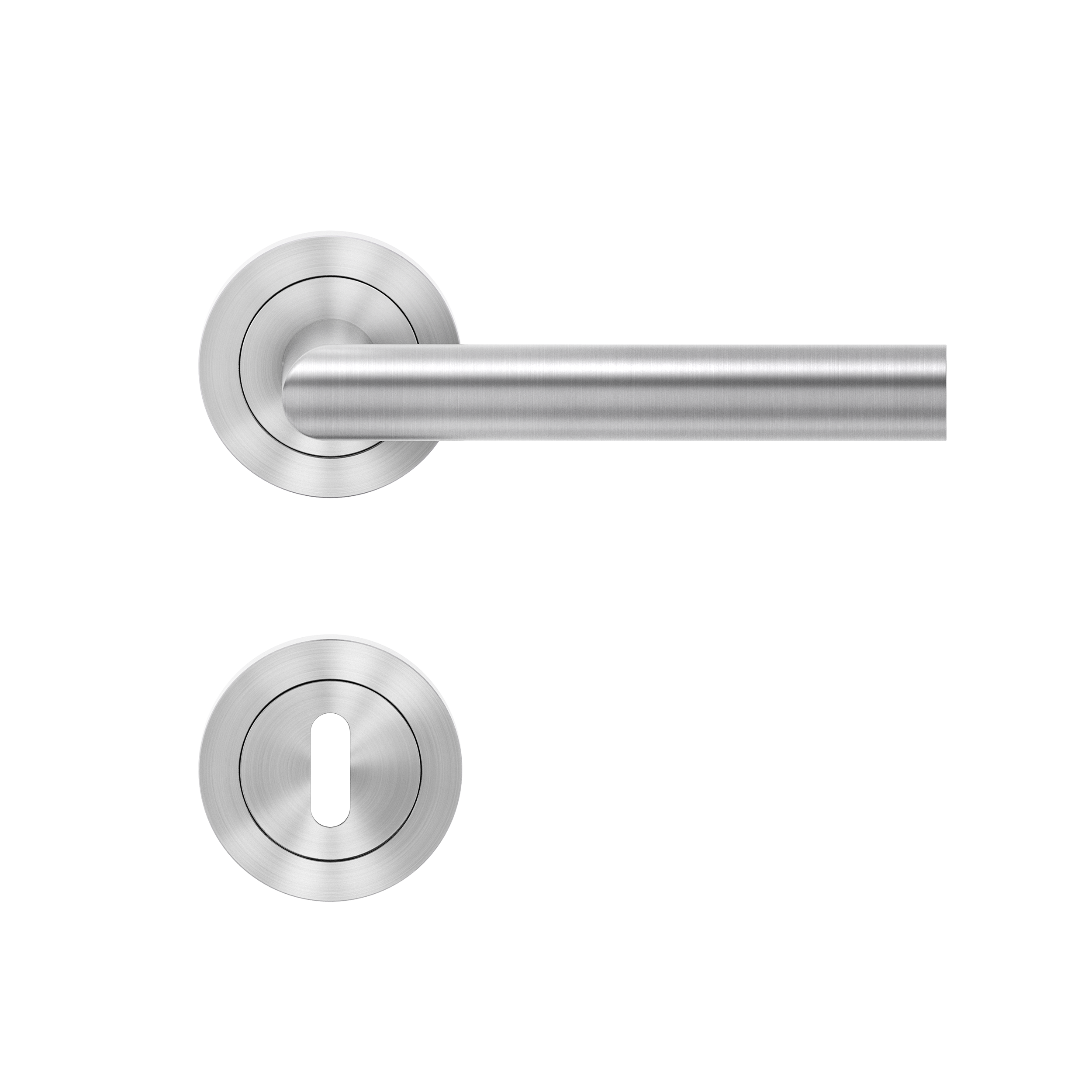 Karcher ZT Drückergarnitur,  ER28S BB Edelstahl Matt Rhodos-Winkel-3Tlg.Rosette-Gk3