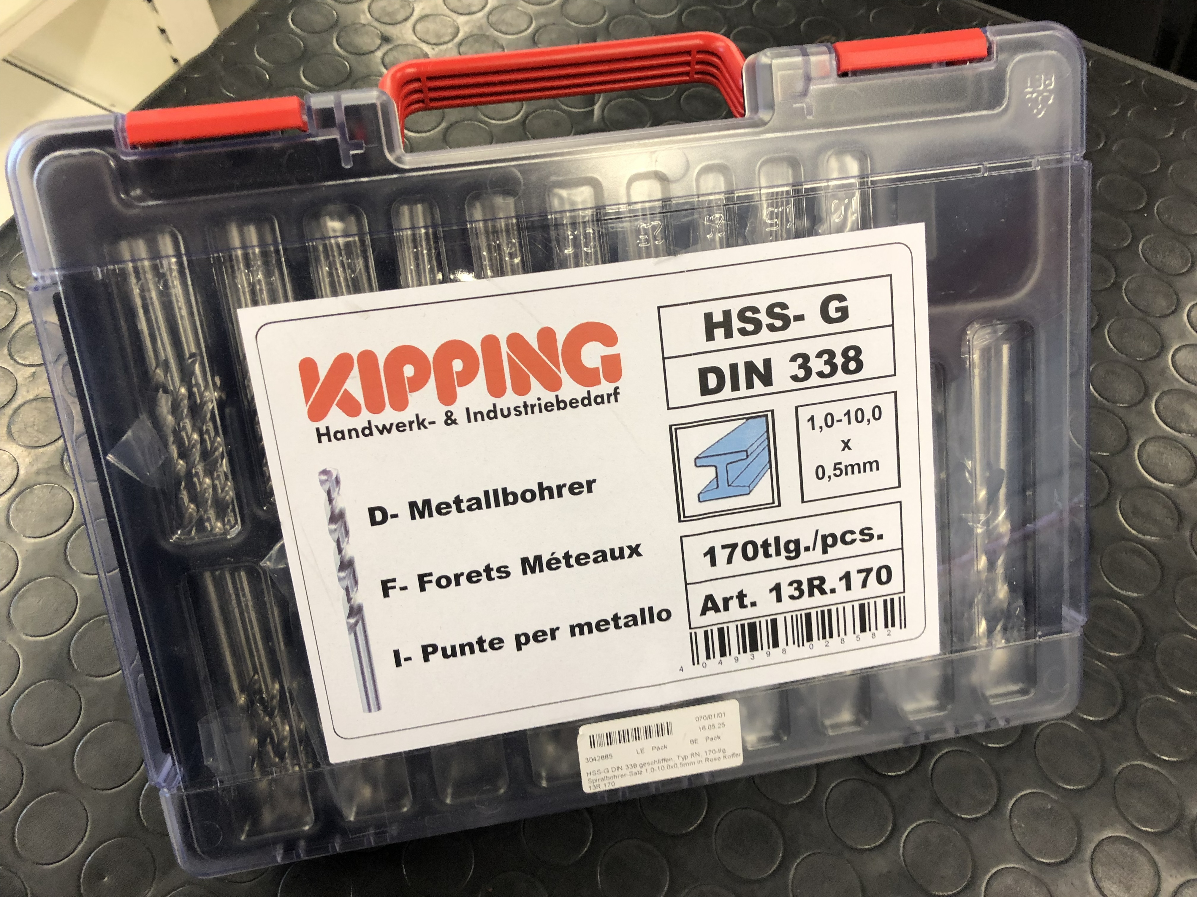 HSS-G DIN 338 geschliffen, Typ RN, 170-tlg. Spiralbohrer-Satz 1,0-10,0x0,5mm in Rose Koffer 13R.170