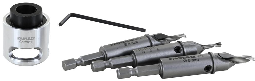 Famag HM-Bohrer-Senker-Satz mit Tiefenanschlag 4-teilig für Terrassenbau